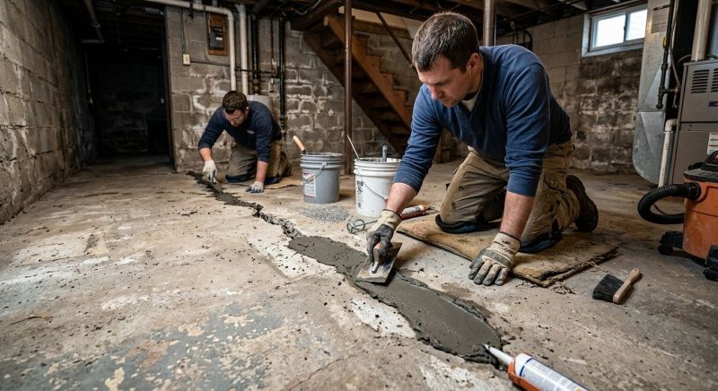 Cracked Basement Floor Repair in Hastings, MI