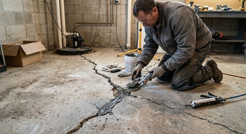 Cracked Basement Floor Repair in Hastings, MI