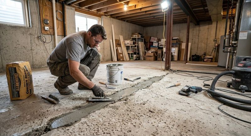 Cracked Basement Floor Repair in Hastings, MI