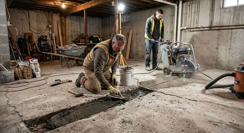 Cracked Basement Floor Repair in Hastings, MI